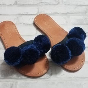 BINGE Pom Pom Leather Slip On Slides